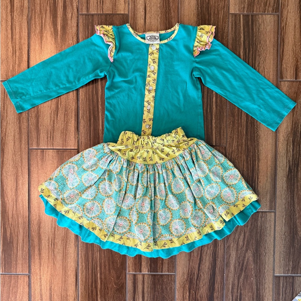 Flit & Flitter Teal and Yellow Matching Set with Ruffle Details